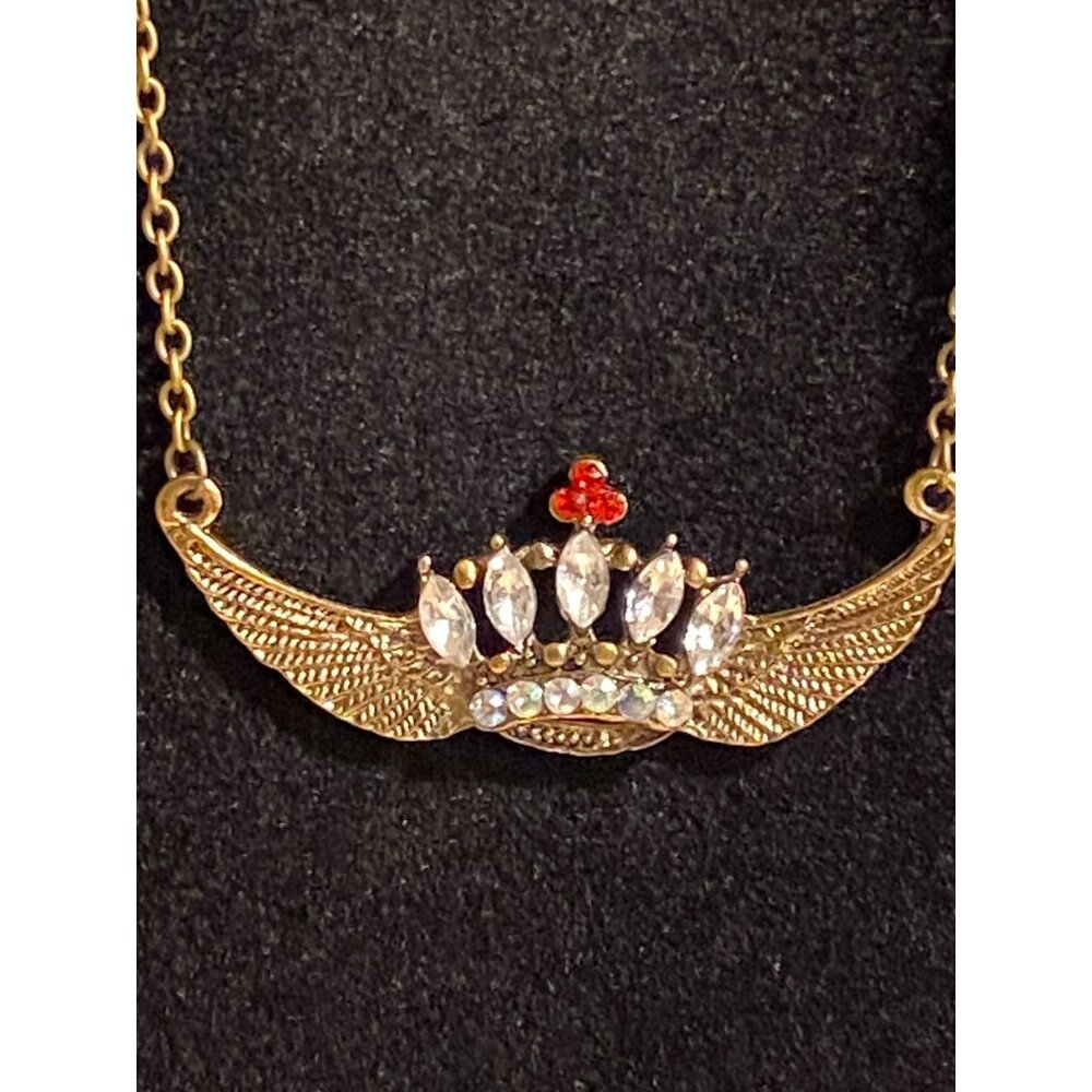 Vintage Gold-Tone Necklace With Crown Pendant & Rhinestones - Picture 1 of 4